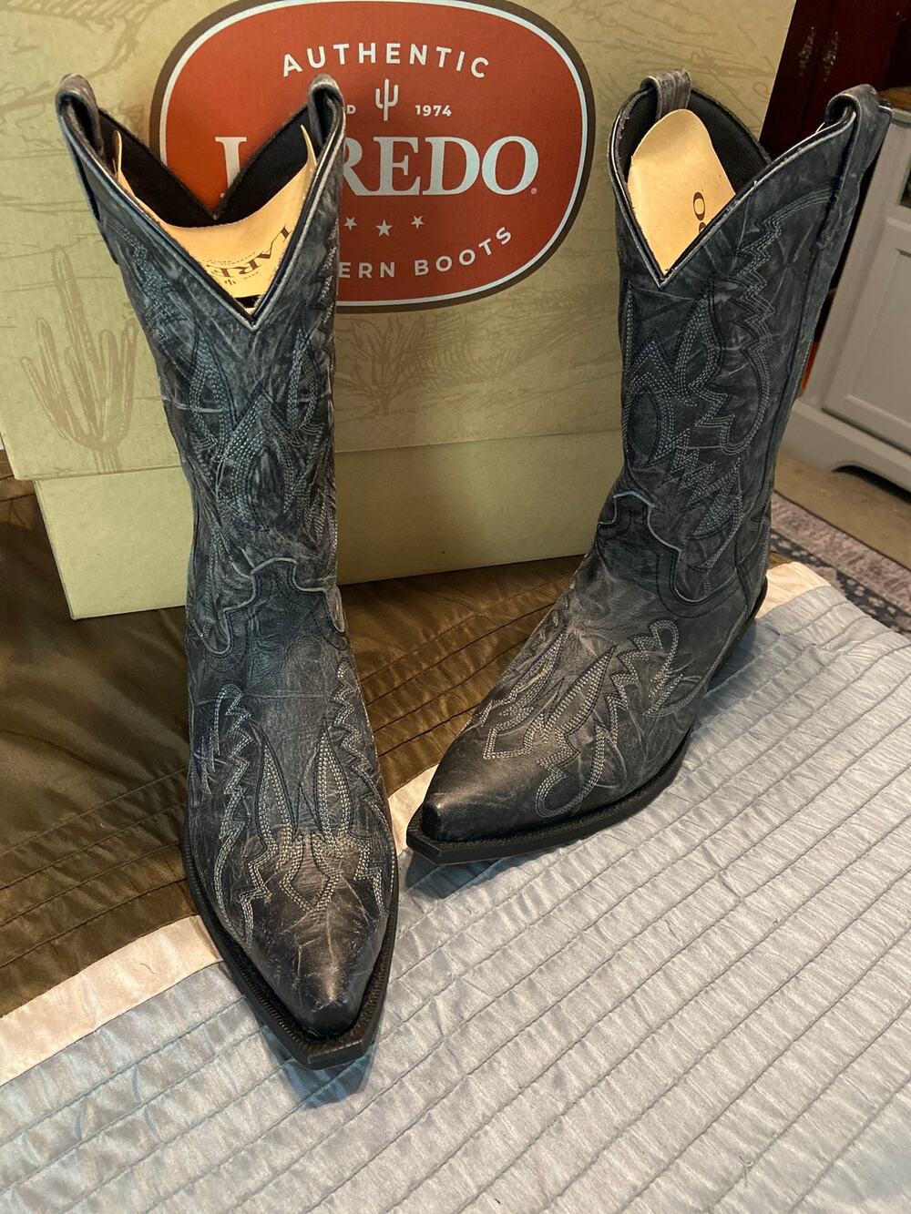 Laredo Men's Garrett 12 blk sanded fs vip snip cowboy boots size 10 EW